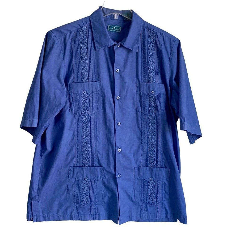 Tropicool Blue Embroidered Guayabera‑style Mens Large